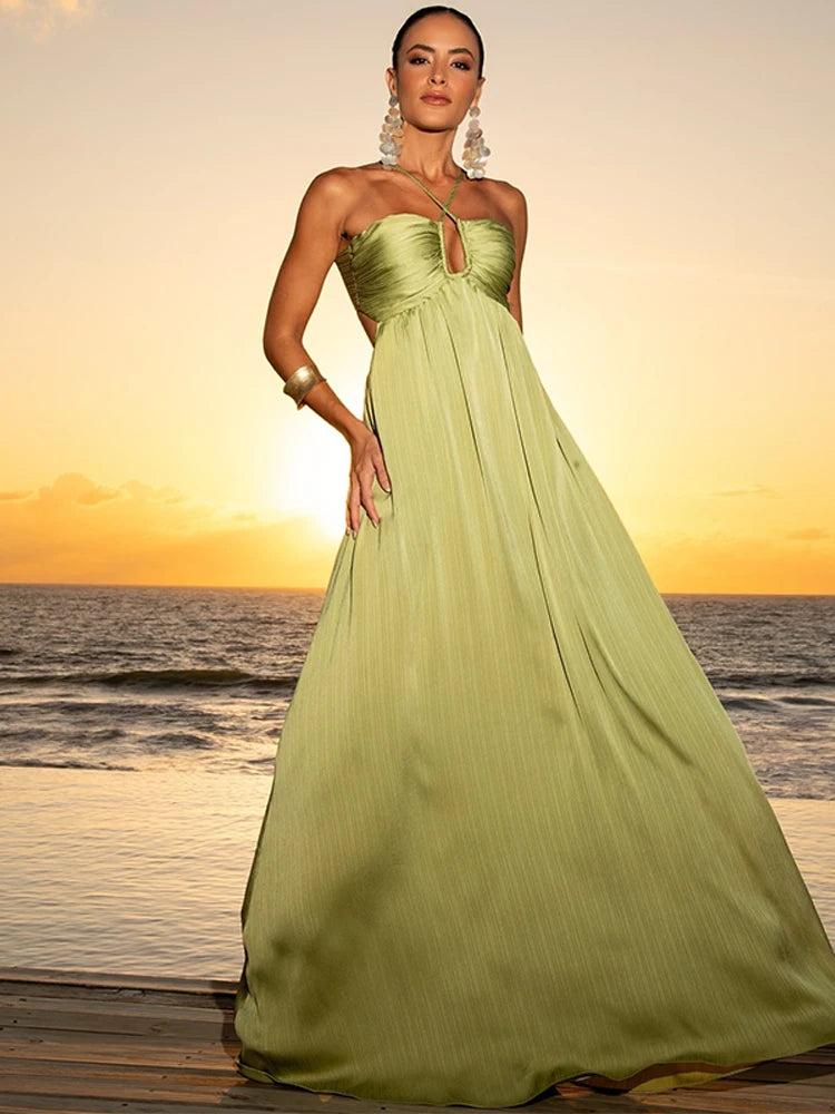 Vestido Longo Luiza  Leveza que Encanta e Brilha ao Sol