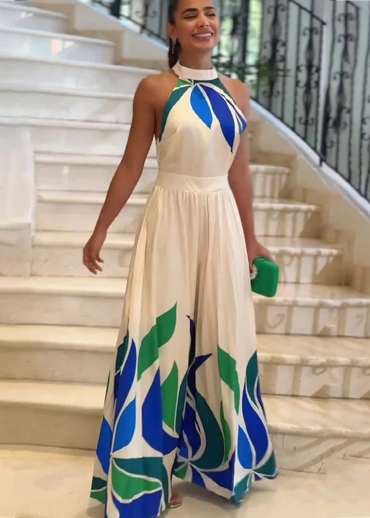 Macacão Stella Feminino Estampado com Gola Refinada  Leveza e Sofisticação Exclusiva