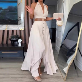 Vestido Longo Fernanda  Elegância com Toque Contemporâneo