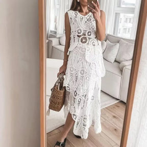 Conjunto de Saia Charlotte Feminino de Crochê Rendado Sofisticação e Charme Atemporal