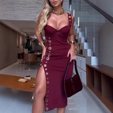 Vestido Midi Thalia Midi com Ilhós Dourados o Encontro Perfeito entre Desejo e Sofisticação