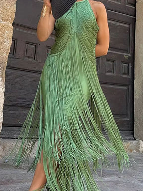 Vestido Longo Maitê o Movimento do Luxo em Cada Franja