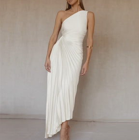 Vestido Longo Késsia Elegância Escultural em Dourado Metálico