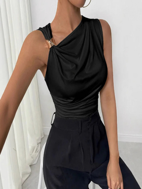 Blusa Aline Colete Sem Mangas com Detalhes Metálicos e Caimento Elegante