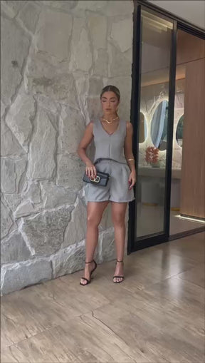 Conjunto de Shorts e Regata Ruth, Elegância Natural em Linho Misto Premium