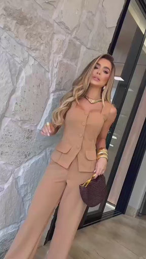 Conjunto de Calça com Colete Estruturado de Alfaiataria Ester