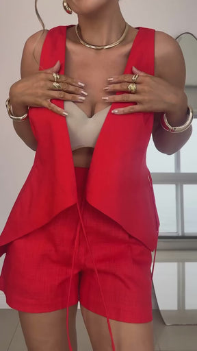 Conjunto de Shorts Helena Feminino Regata com Amarração e Shorts Casual de Verão