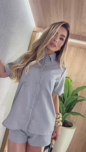 Conjunto de Shorts e Camisa Naiara – Luxo Natural em Linho Misto com Alfaiataria Moderna