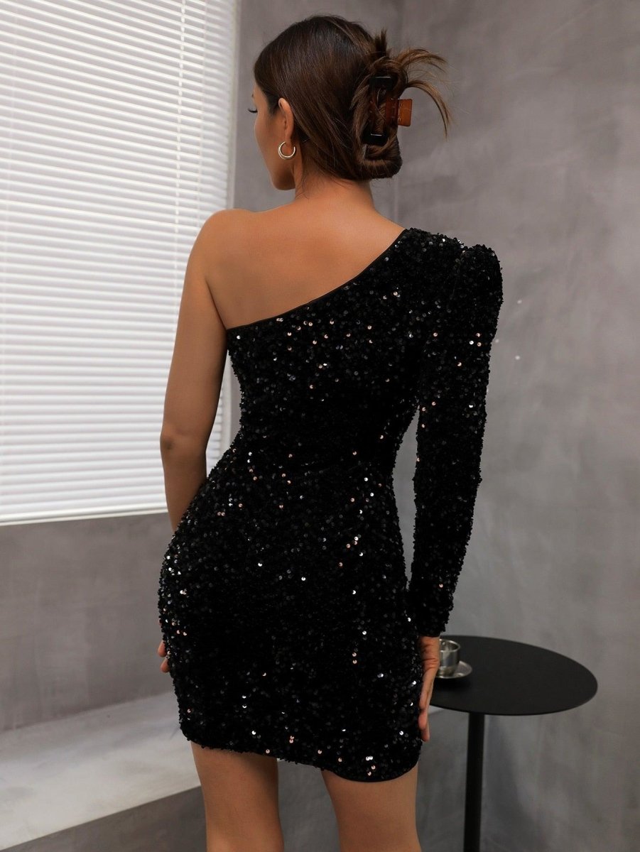 Vestido Curto Eloide Preto de Lantejoulas – Elegância e Brilho para Sua Noite