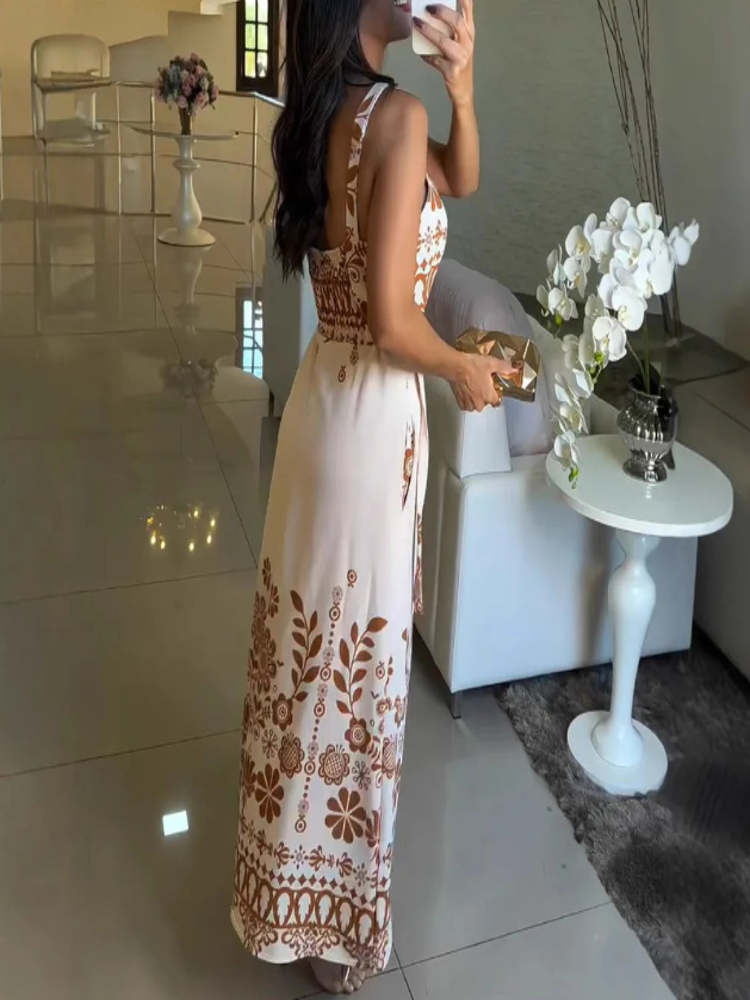 Vestido Longo Aléssia Elegância Natural com Toque Artesanal